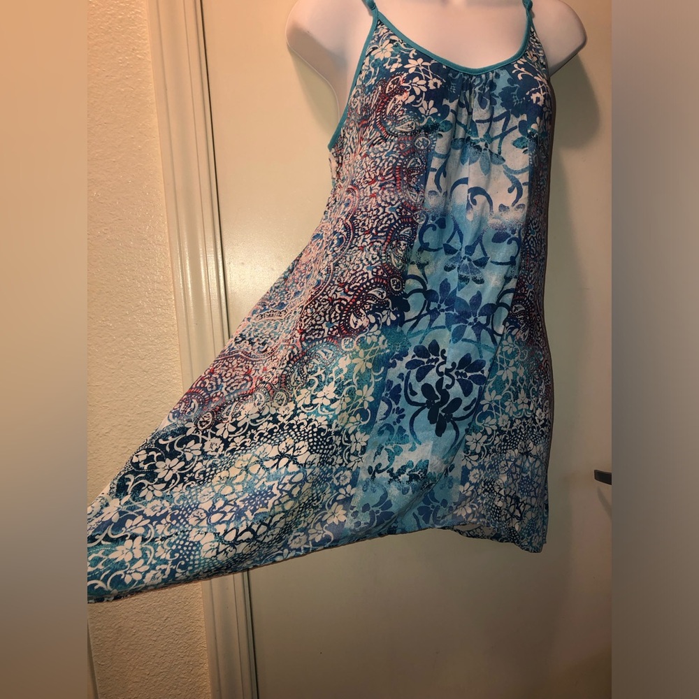 IN BLOOM- Aquablue mixed print TANK DRESS MINI - Picture 5 of 7